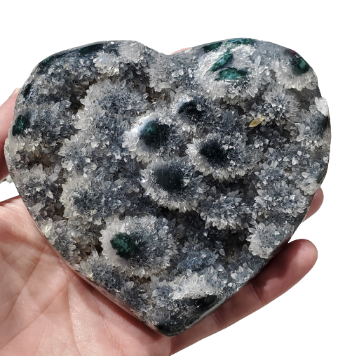 Druzy Quartz Stalactite and Green Agate Heart (Uruguay)