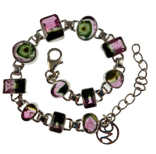 Watermelon tourmaline bracelet in sterling silver