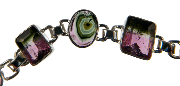 Watermelon tourmaline bracelet in sterling silver