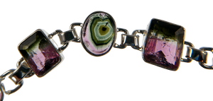 Watermelon tourmaline bracelet in sterling silver