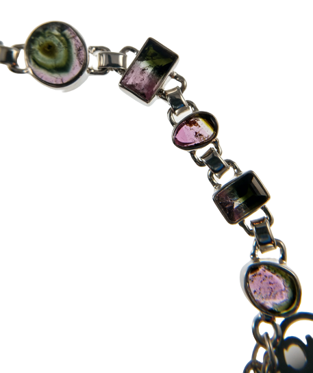 Watermelon tourmaline bracelet in sterling silver