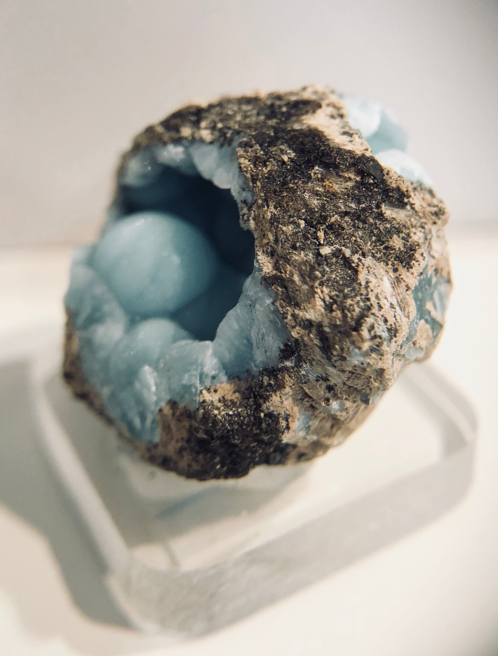 Hemimorphite mounted on acrylic