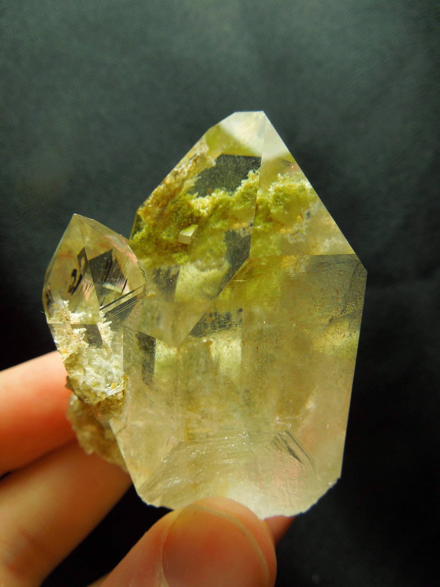 Chlorite Quartz Cluster w/ internal pyrite cube