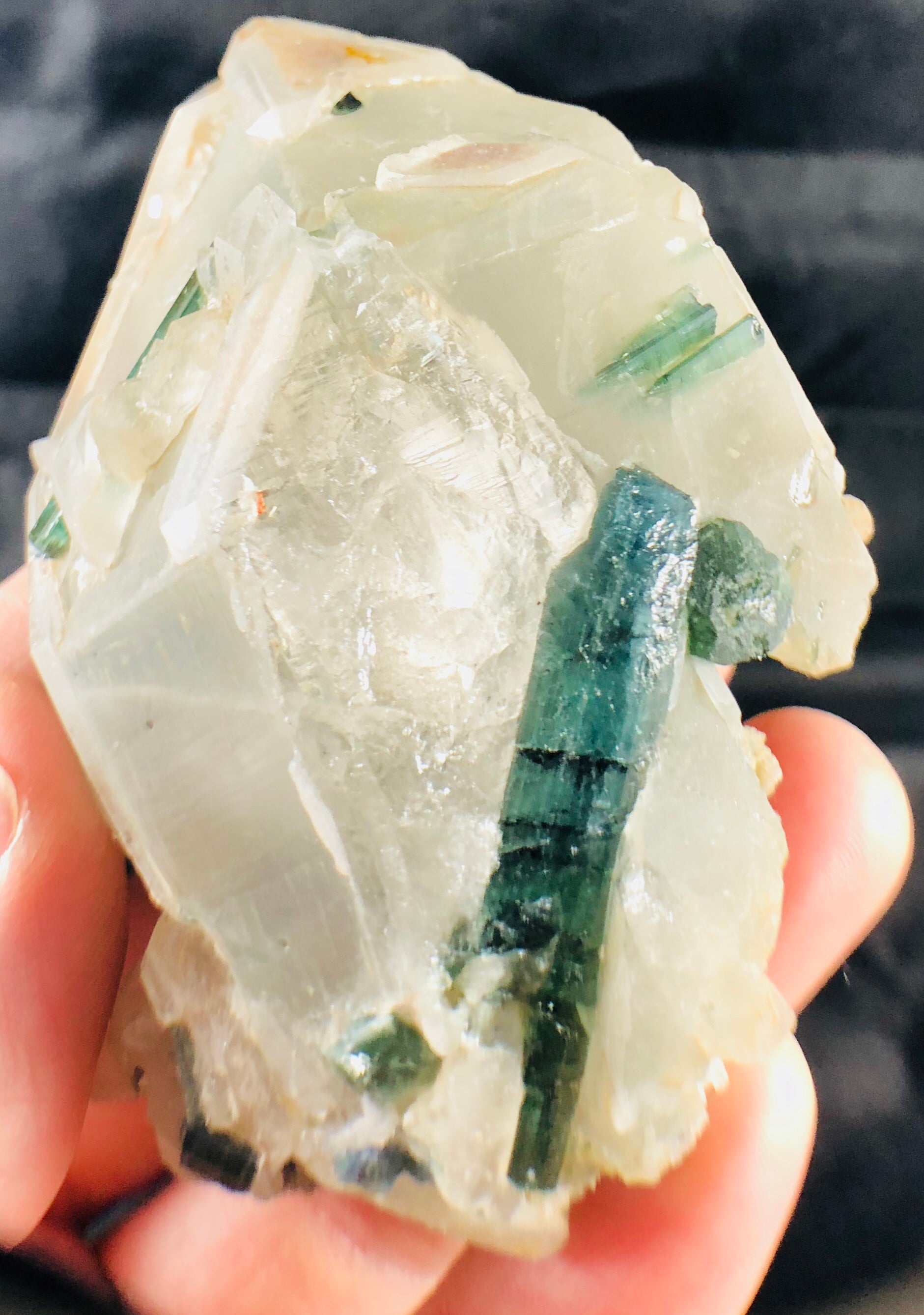 Blue Green Tourmaline (Indicolite), w/ Quartz