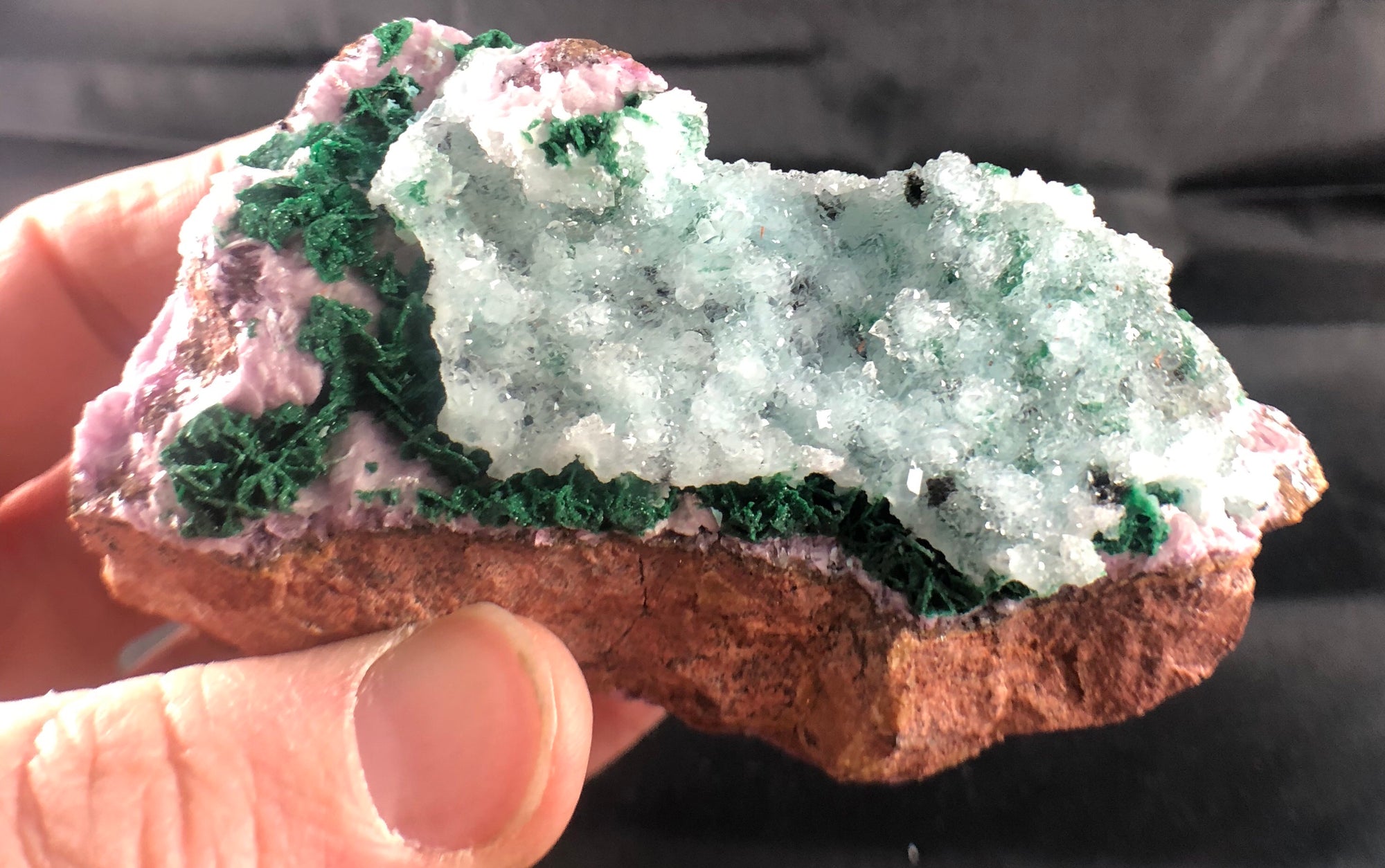 Spherocobaltite with Malachite and Quartz
