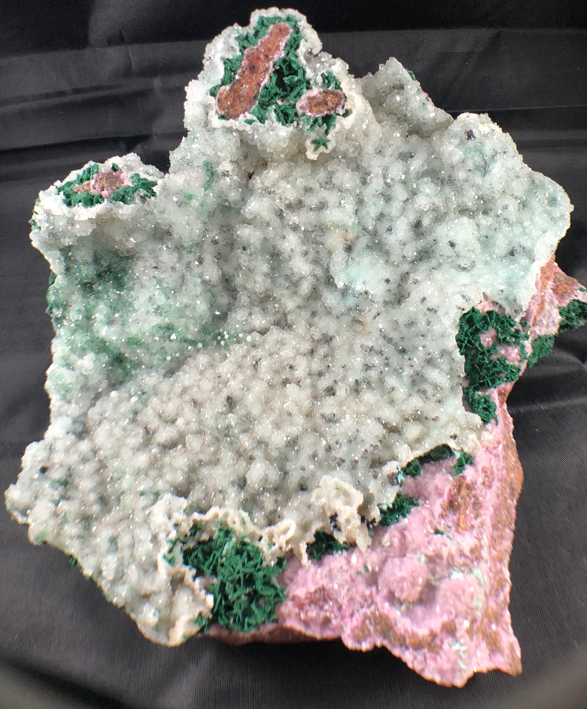 Quartz w/ Spherocobaltite and Malachite, 3.25 lbs.