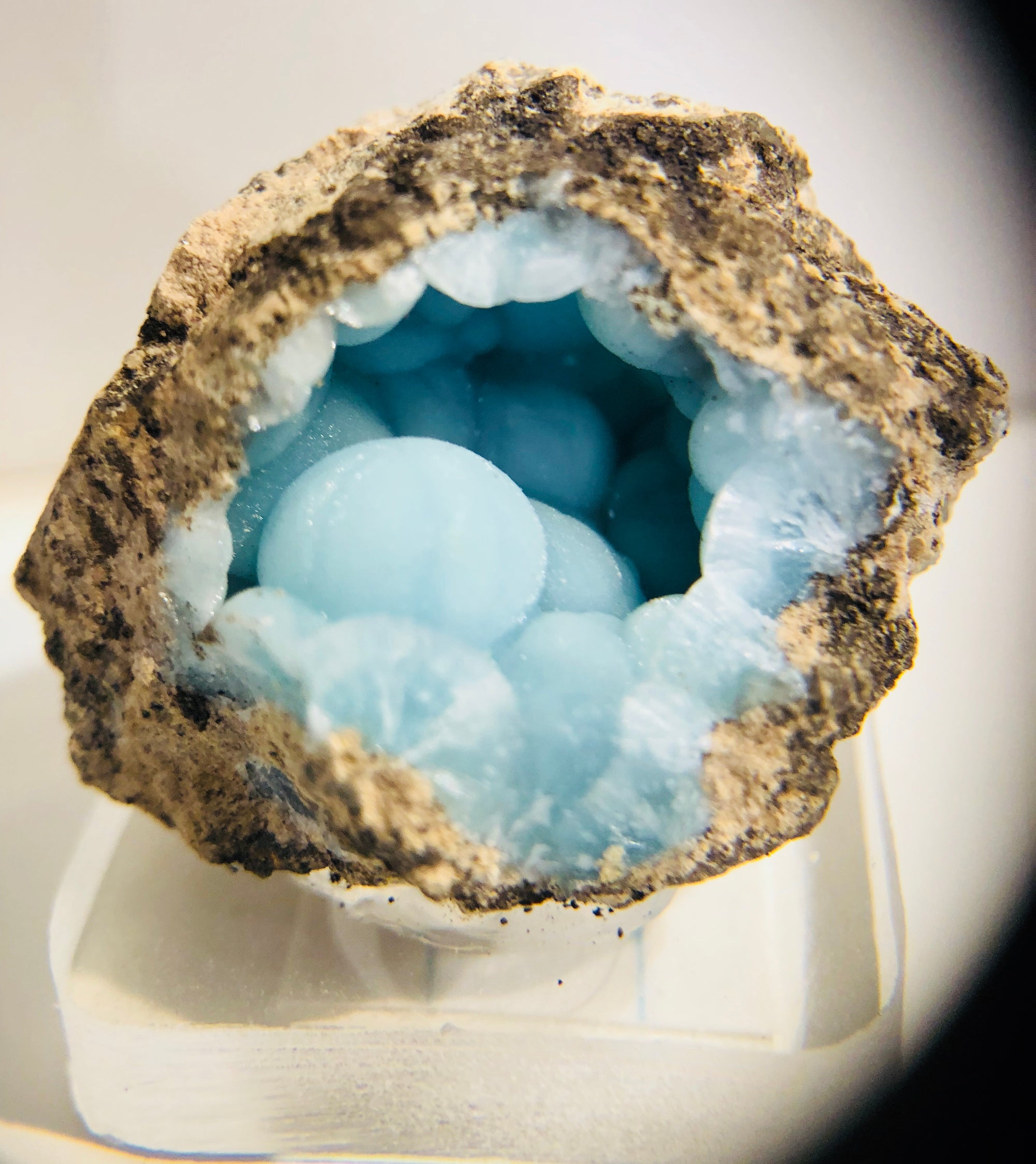 Hemimorphite mounted on acrylic