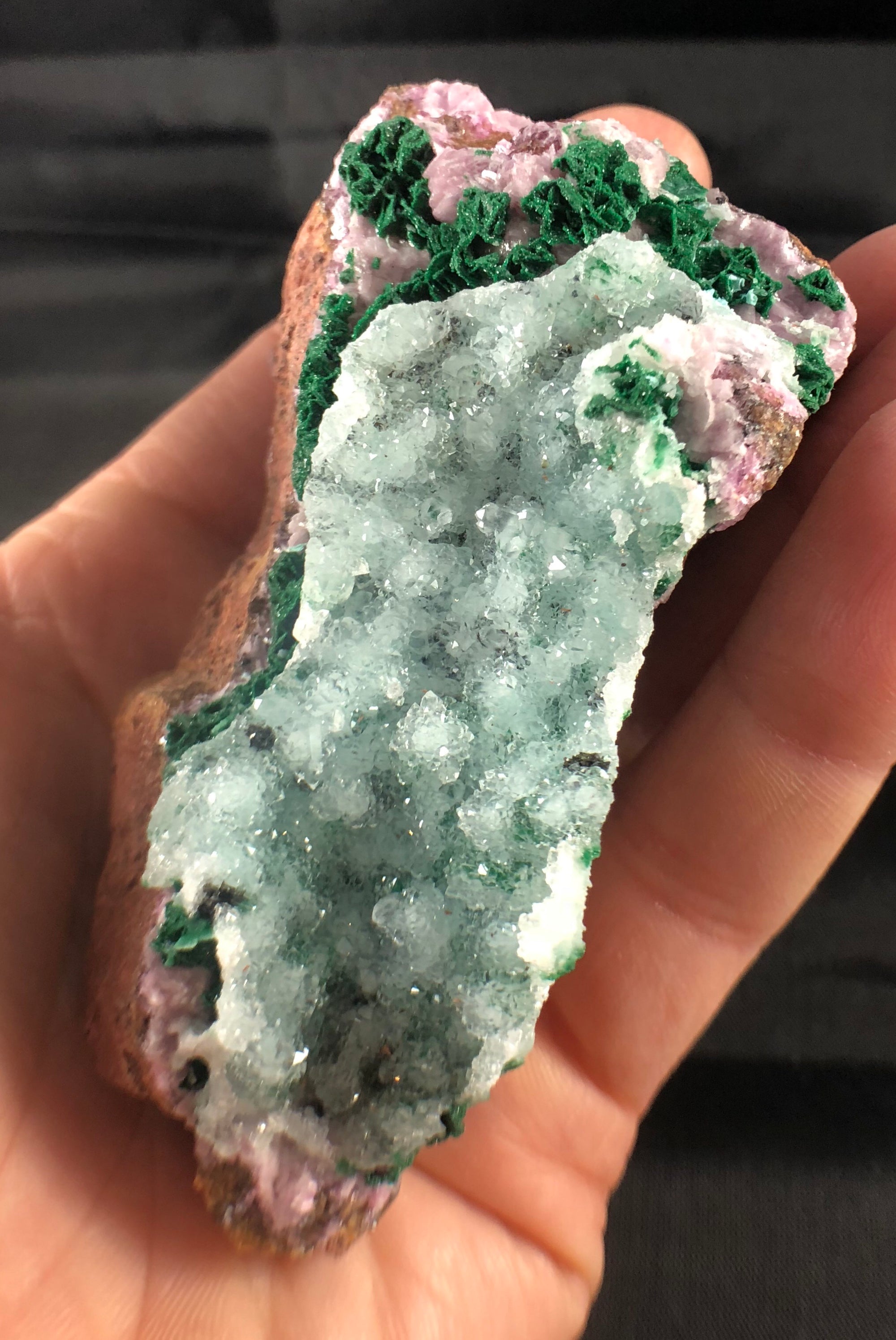 Spherocobaltite with Malachite and Quartz