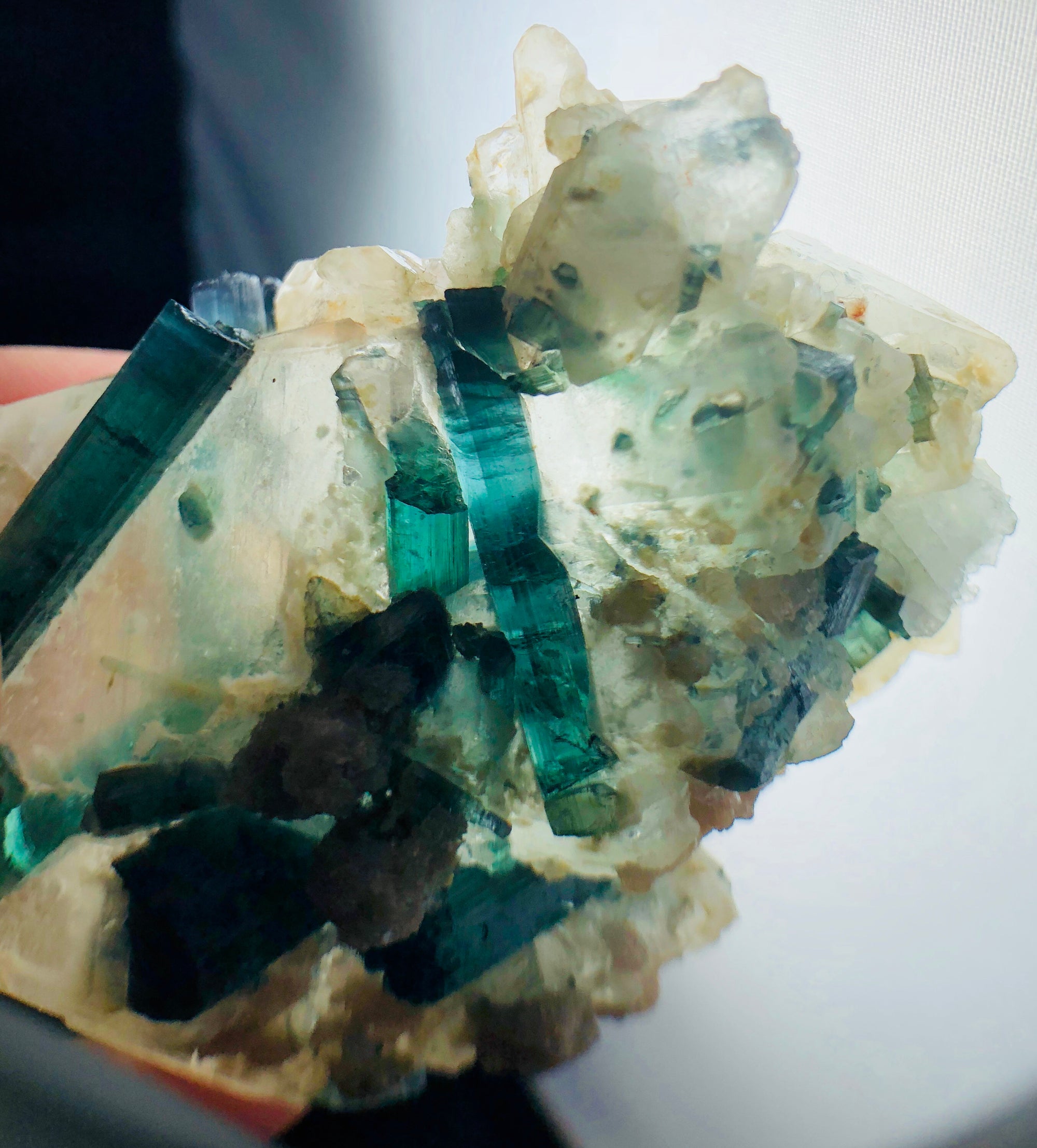 Blue Green Tourmaline (Indicolite), w/ Quartz
