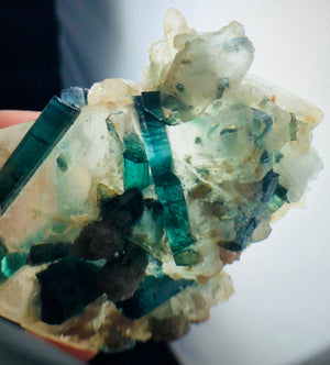 Blue Green Tourmaline (Indicolite), w/ Quartz