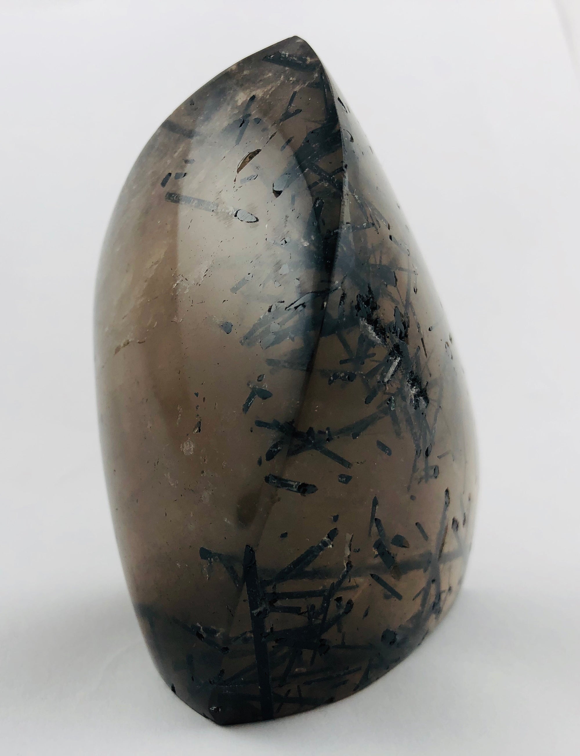 Tourmalinated smoky quartz free form