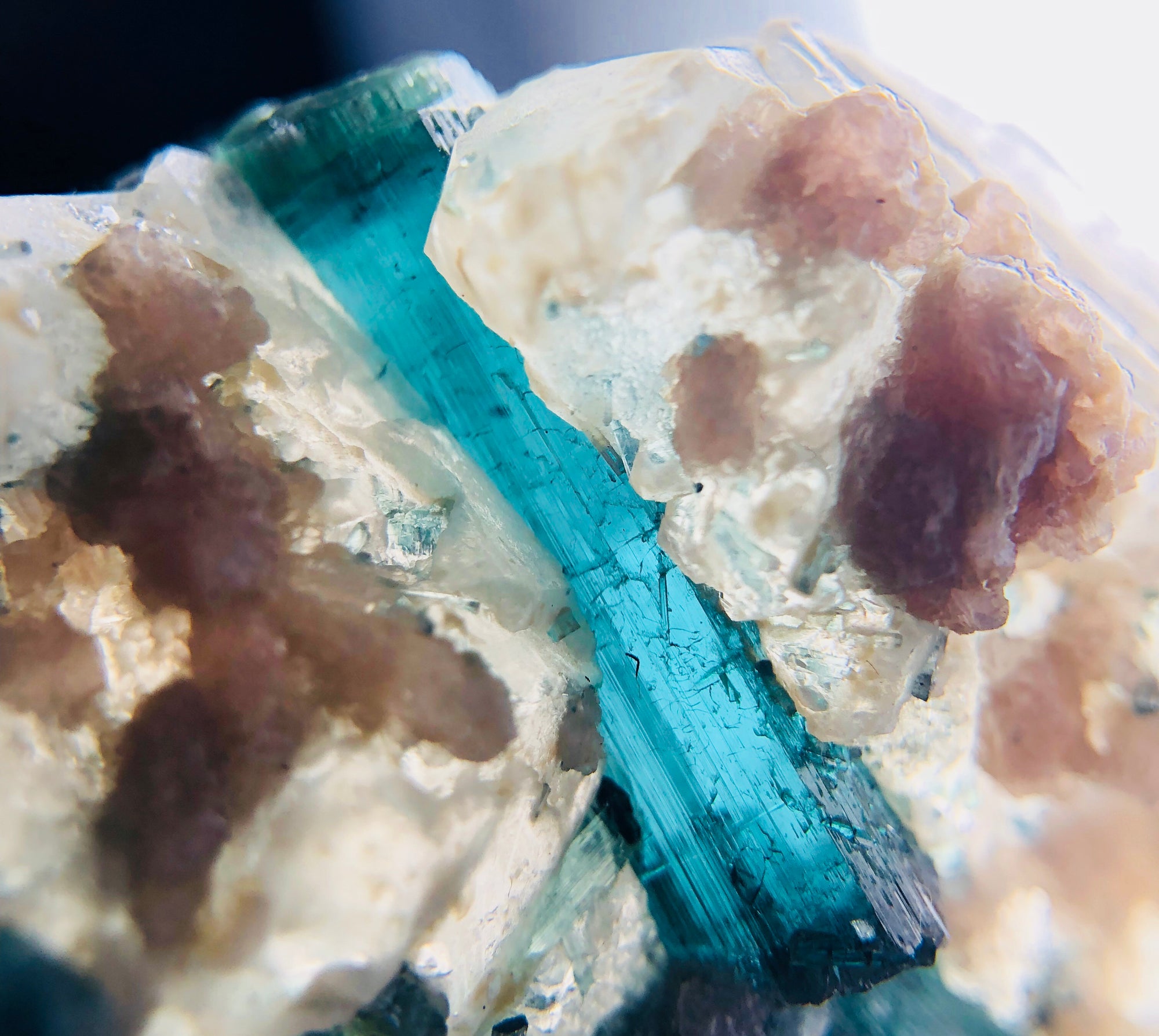 Blue Green Tourmaline (Indicolite), w/ Quartz