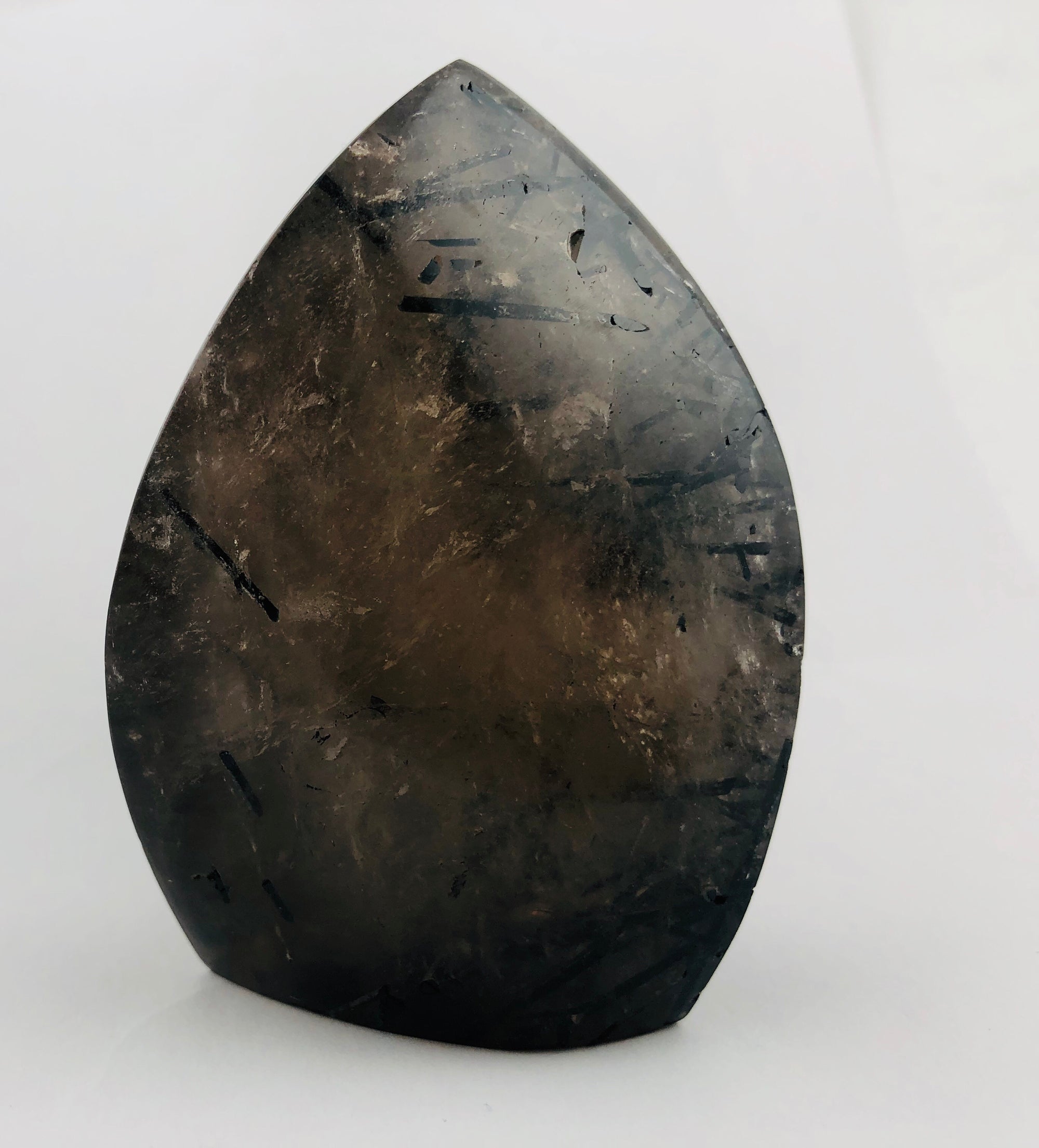 Tourmalinated smoky quartz free form