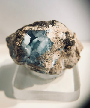 Hemimorphite mounted on acrylic