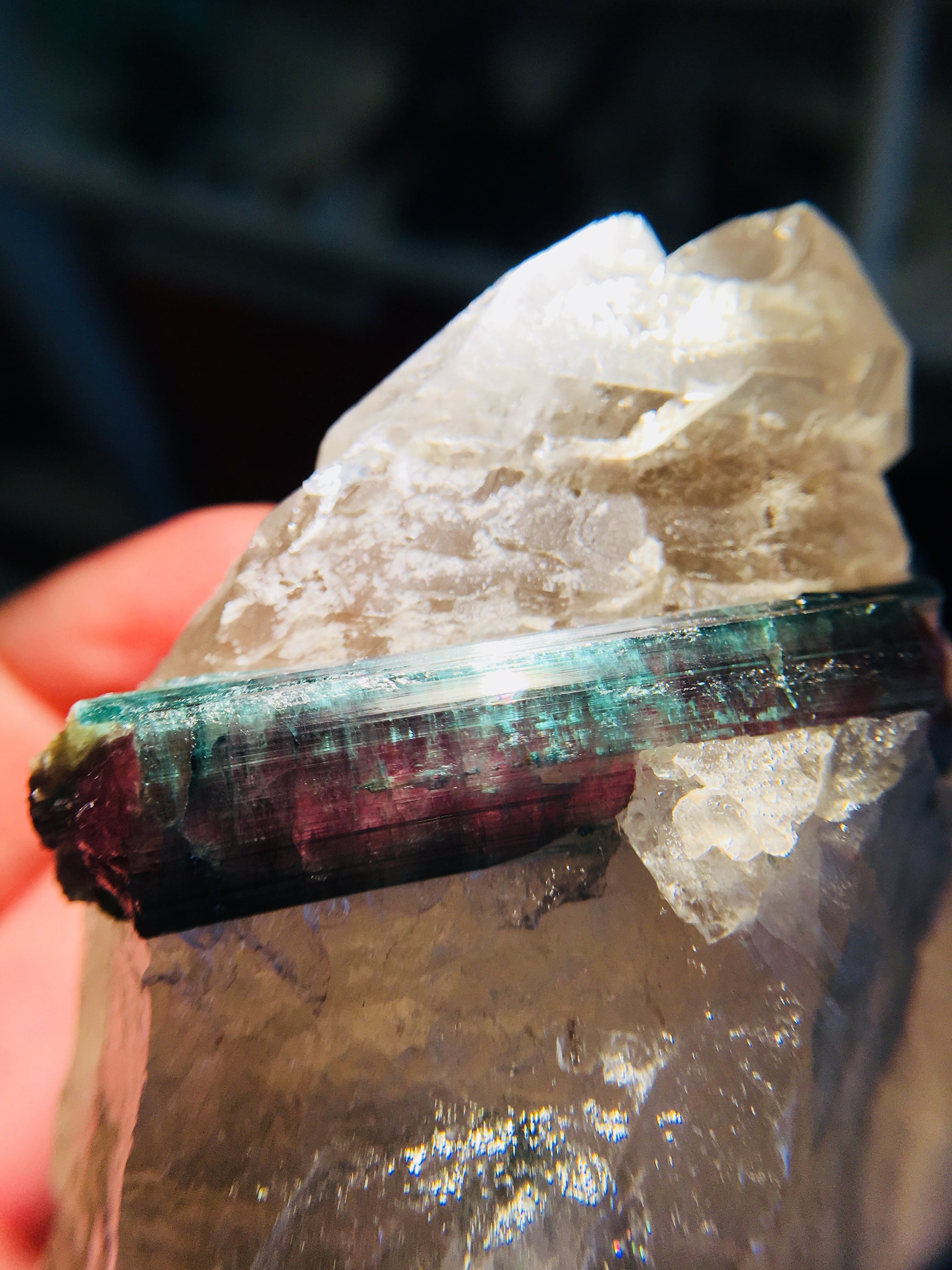 Bi-Color Tourmaline w/ Quartz