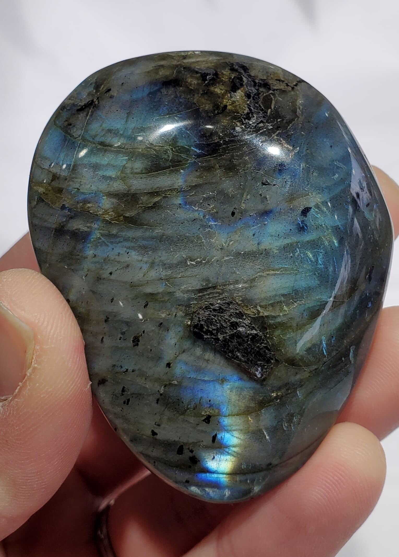 Electric Blue Labradorite Palm Stone, Madagascar