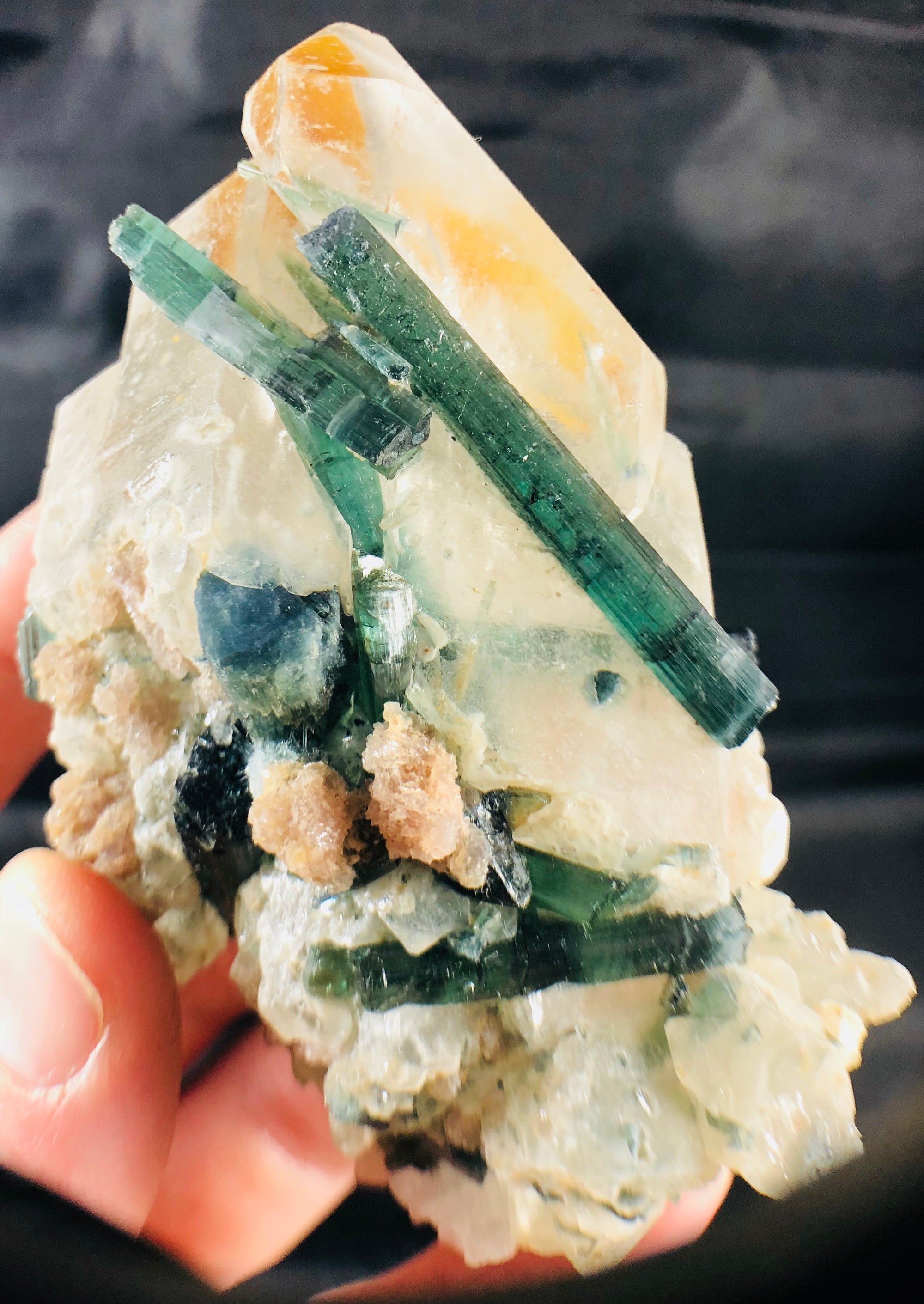 Blue Green Tourmaline (Indicolite), w/ Quartz