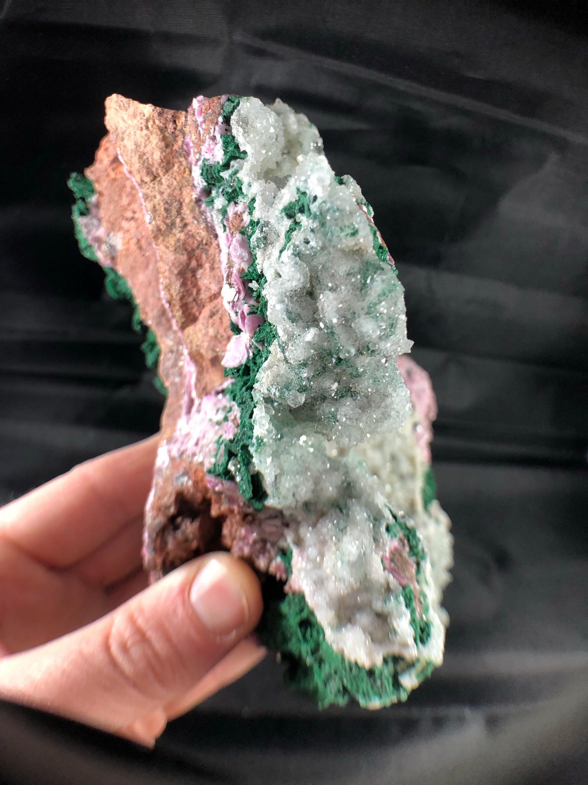 Quartz w/ Spherocobaltite and Malachite, 3.25 lbs.