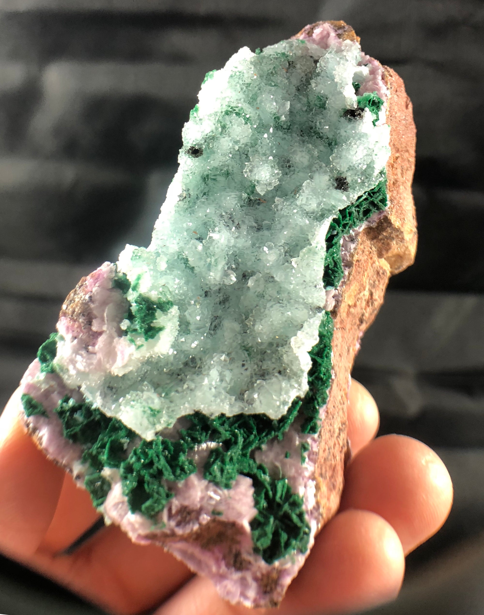 Spherocobaltite with Malachite and Quartz
