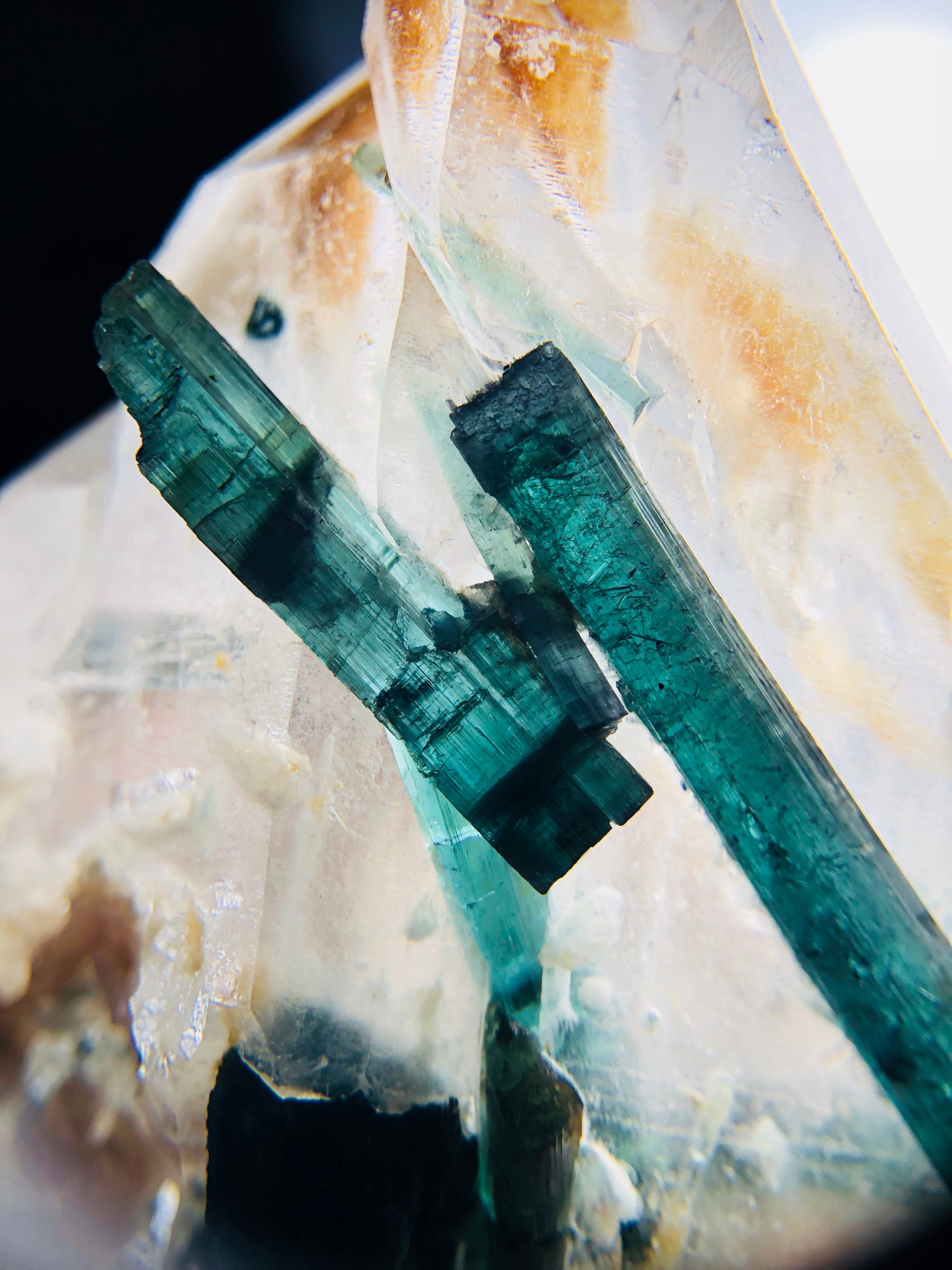 Blue Green Tourmaline (Indicolite), w/ Quartz