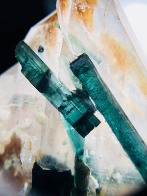Blue Green Tourmaline (Indicolite), w/ Quartz