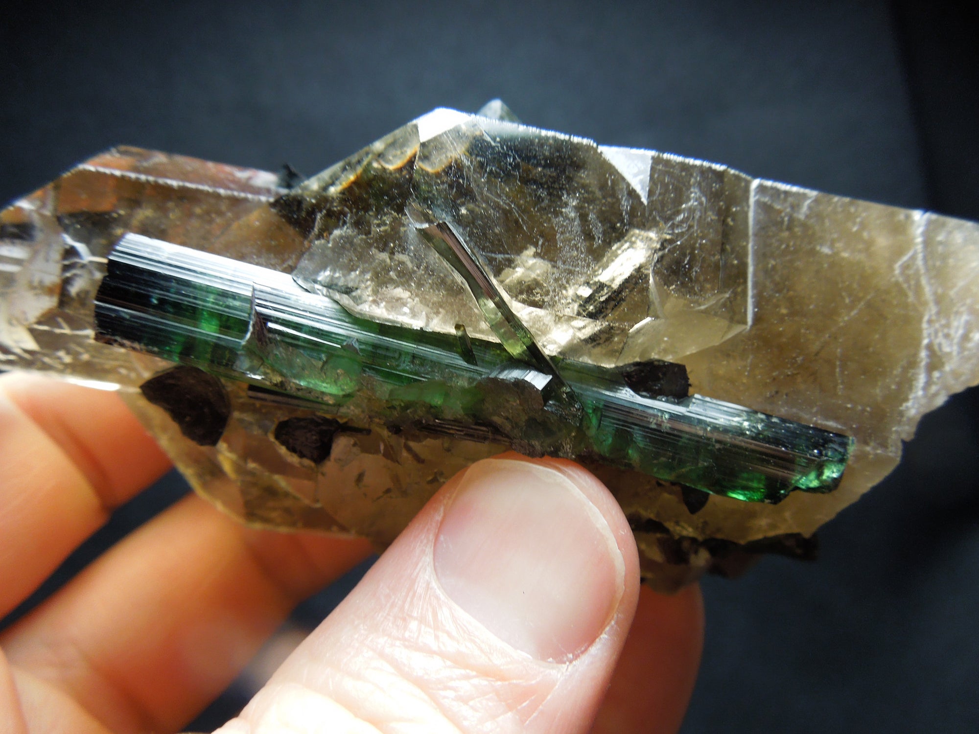 Smoky Cayhedral Quartz w/ Green Tourmaline