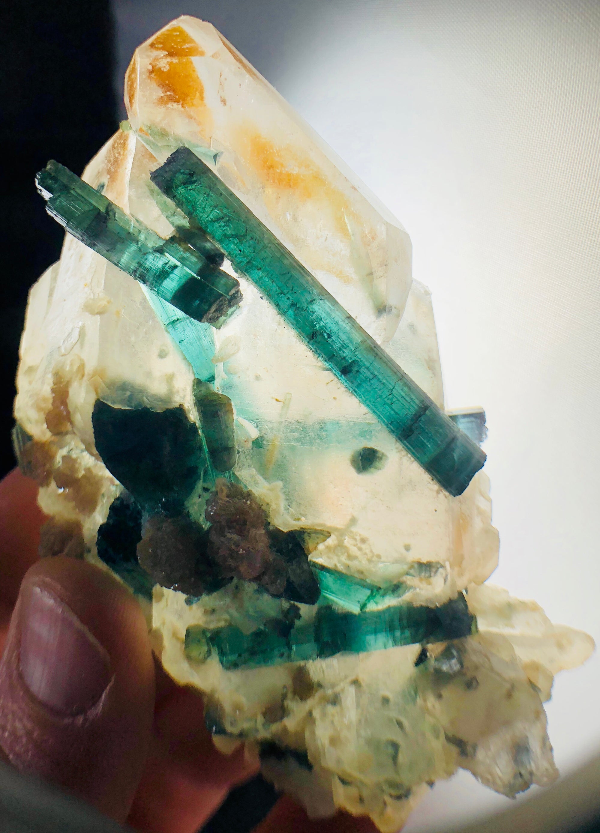 Blue Green Tourmaline (Indicolite), w/ Quartz