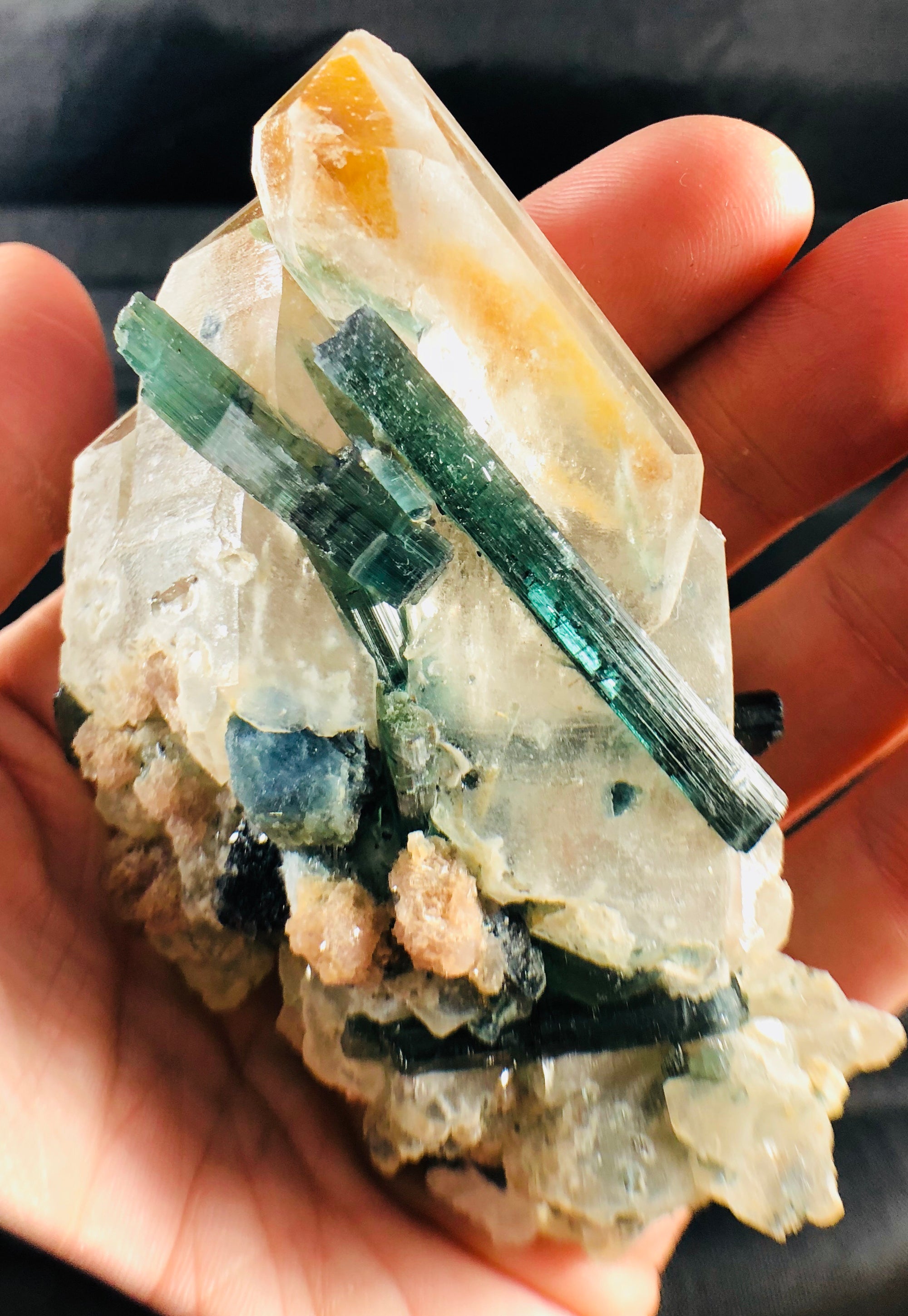 Blue Green Tourmaline (Indicolite), w/ Quartz