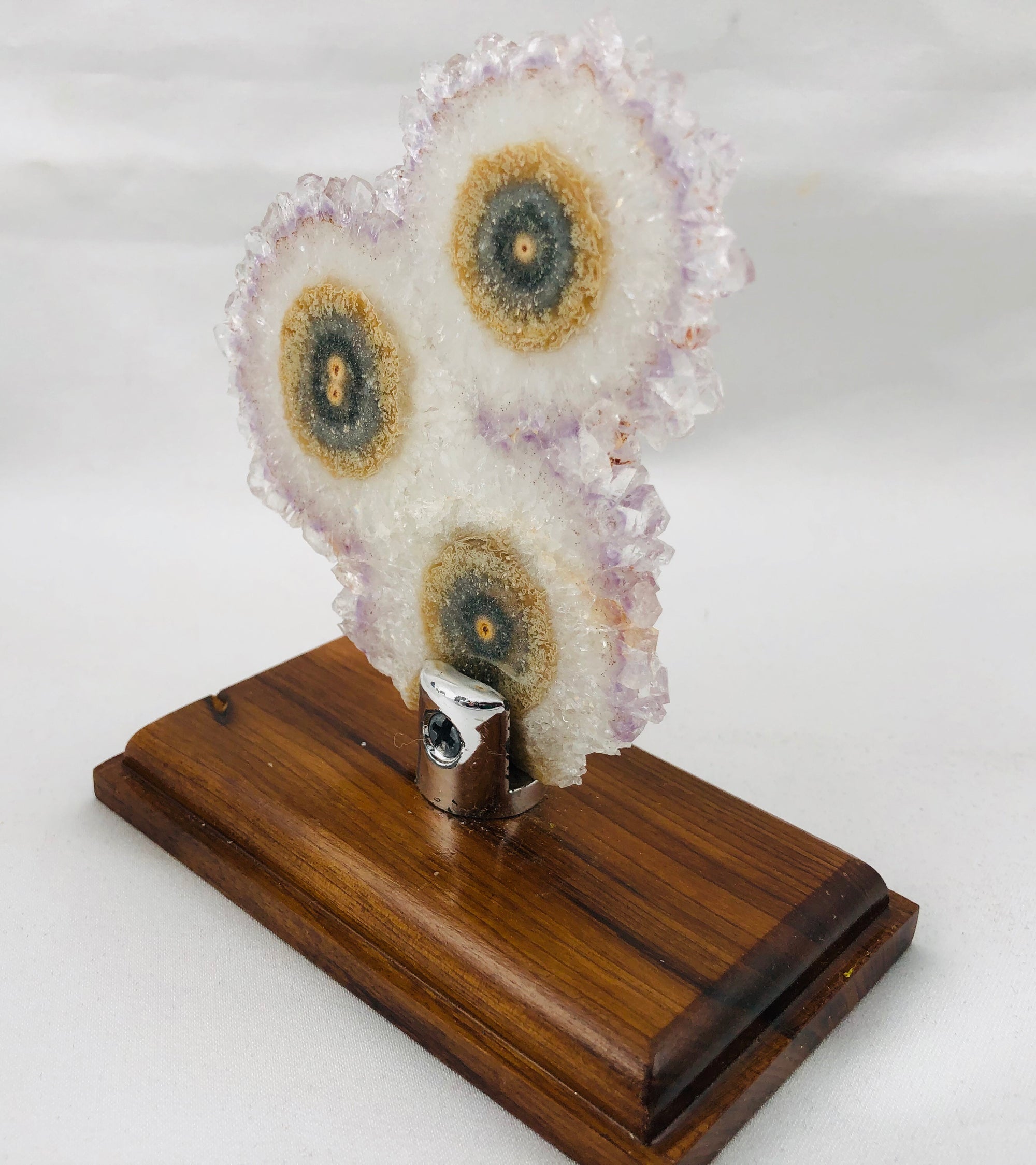 Amethyst Stalactite Slices in Wood Bases