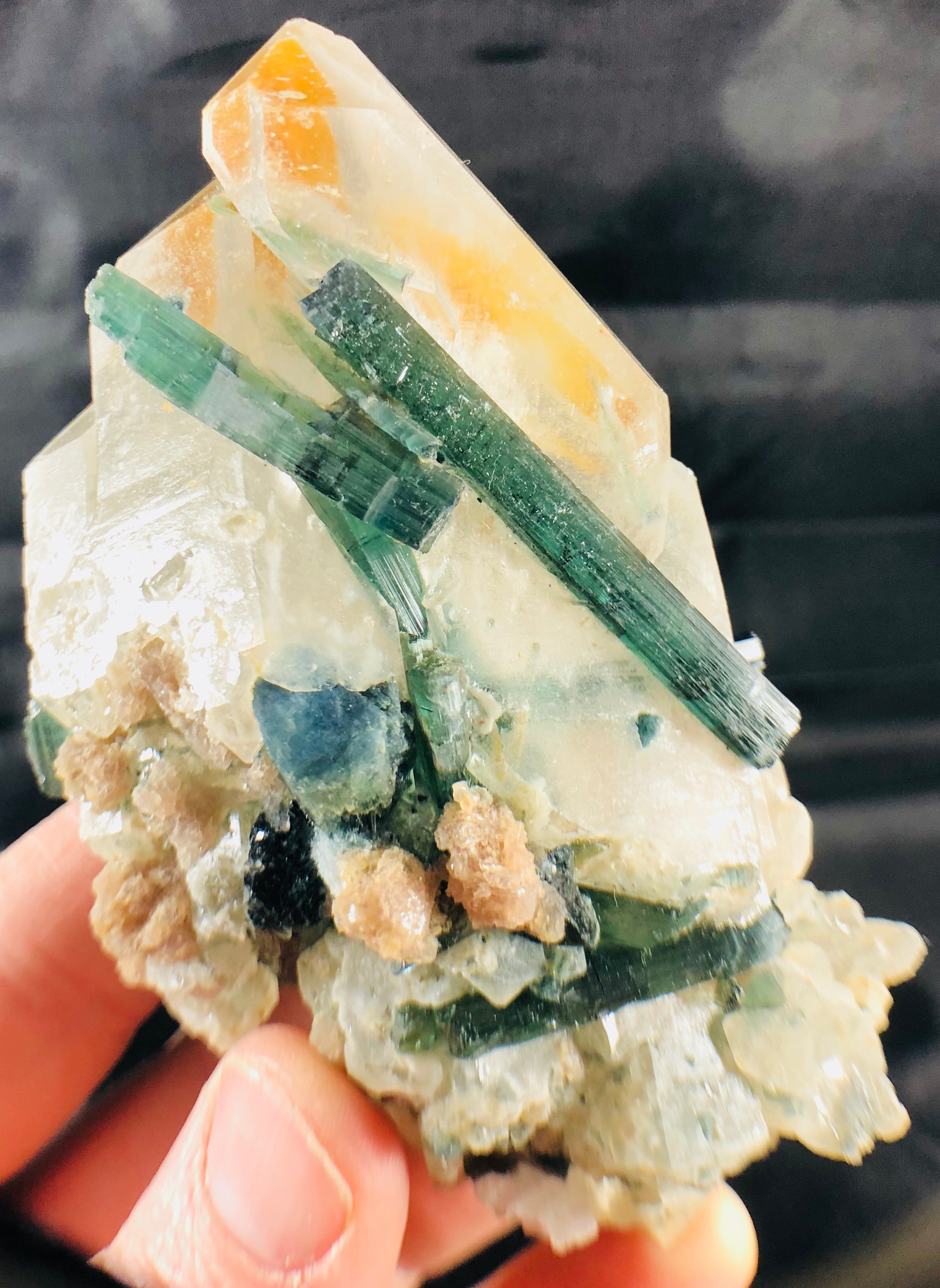 Blue Green Tourmaline (Indicolite), w/ Quartz