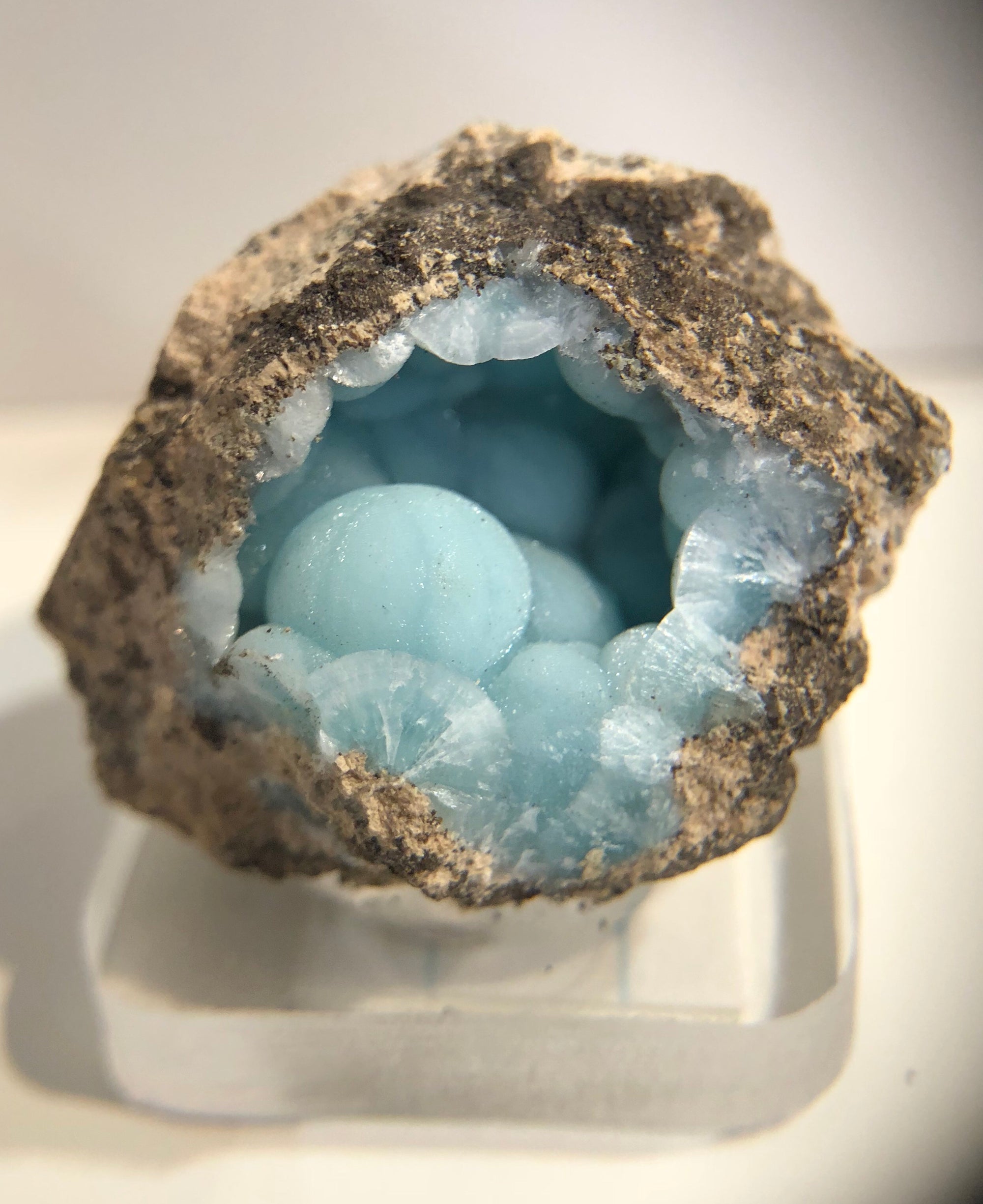 Hemimorphite mounted on acrylic