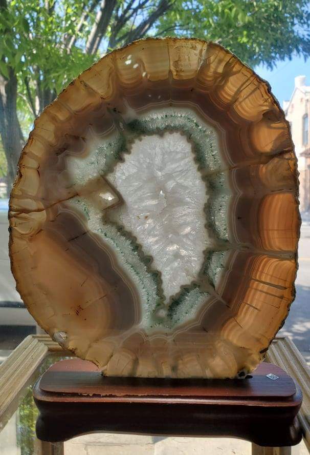 Agate Slice on Custom Wood Stand, Brasil
